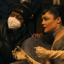 Director Nia DaCosta and Tessa Thompson on the set of Hedda.